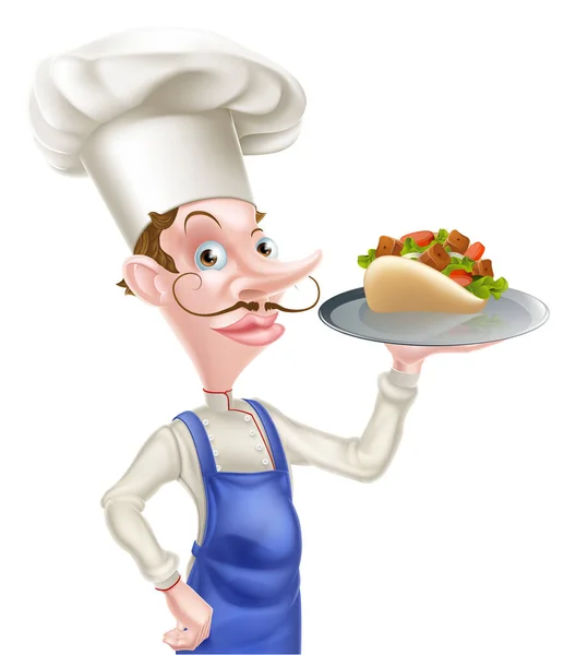 Cartoon Chef With Souvlaki Kebab — Stock Vector