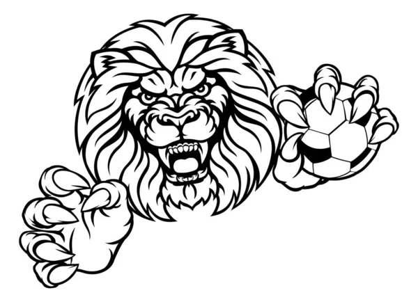 Mascotte de Lion Soccer Ball Sports — Image vectorielle