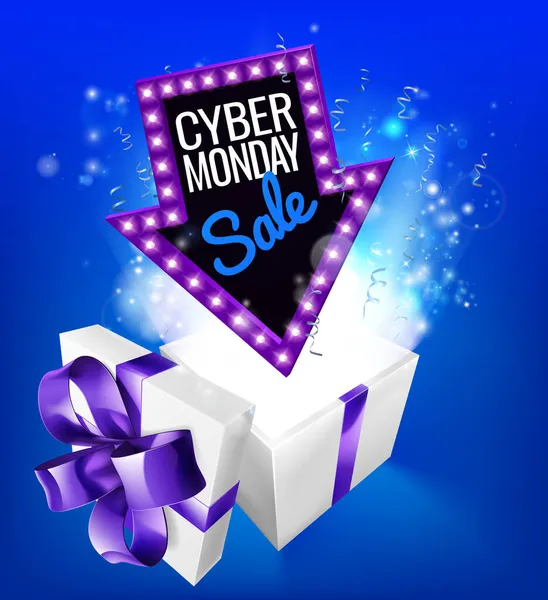 Cyber Monday venta regalo explosión signo — Vector de stock