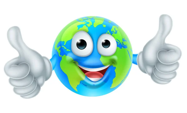 Cartoon Character World Earth Day Thumbs Up Mascot — Stock Vector