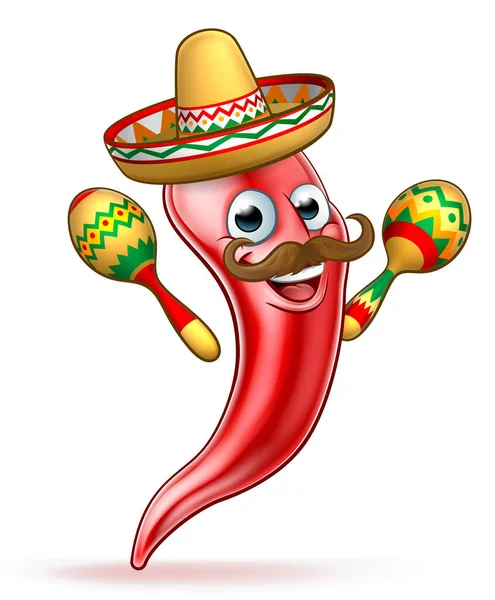 Pimenta vermelha picante Mascote mexicano — Vetor de Stock