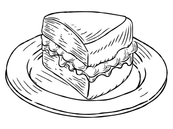 维多利亚海绵蛋糕复古木刻风格 — 图库矢量图片