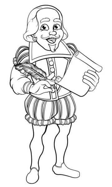 Elizabethan Shakespeare Cartoon Character — Stockový vektor