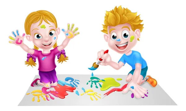 Дети веселятся с красками — стоковый вектор