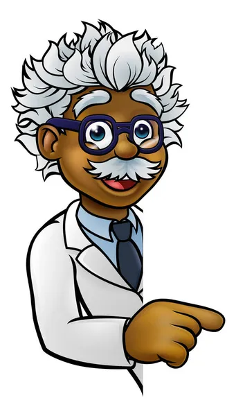 Scientist Cartoon Character Pointing Sign — Stock Vector