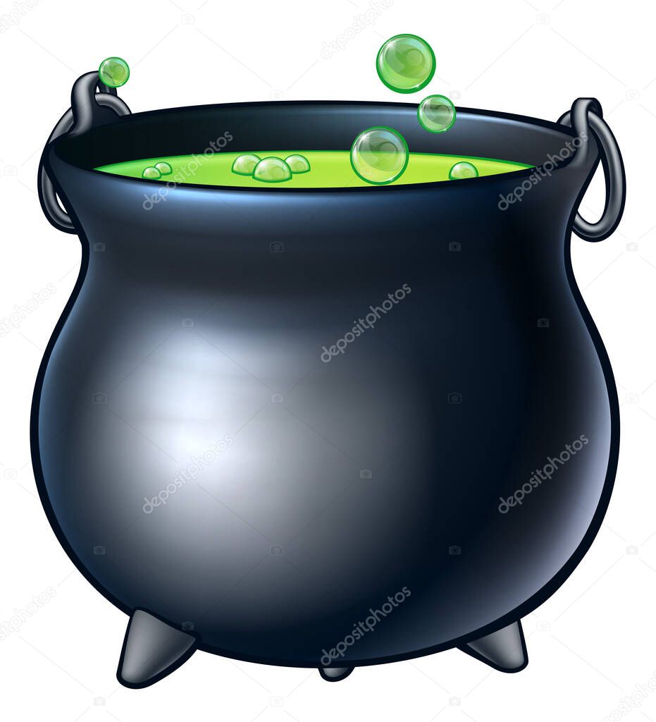 Cartoon Halloween Witch Magic Cauldron