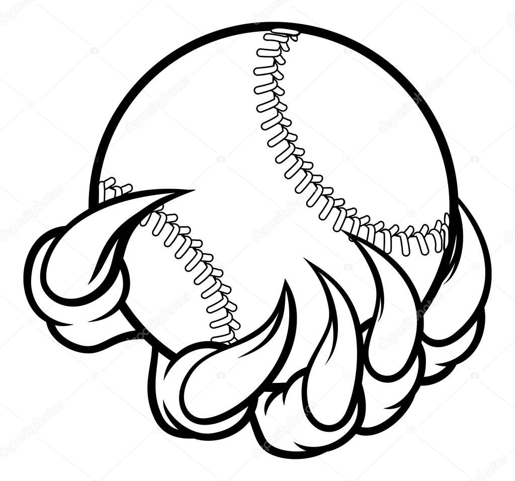 A monster or animal claw holding a baseball ball