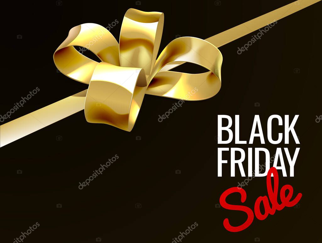 A Black Friday Sale sign with a gold gift present ribbon and bow