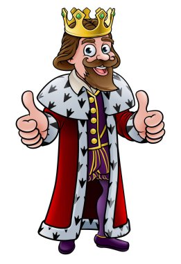 Karikatür kralı karakteri taç takıyor ve iki parmağını kaldırıyor.