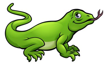 Bir Komodo ejderha kertenkelesi sevimli çizgi film karakteri