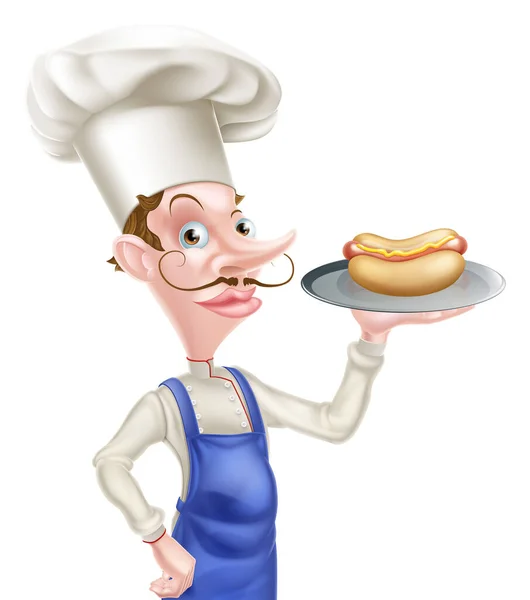 Illustration Chef Bande Dessinée Avec Hot Dog — Image vectorielle