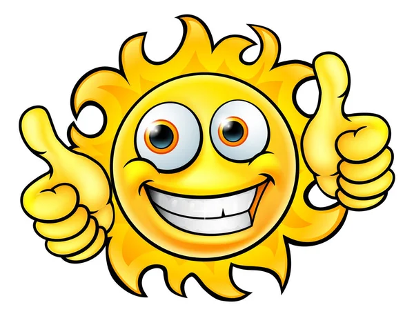 Sun Cartoon Character Mascot Smiling Giving Thumbs — Stock Vector