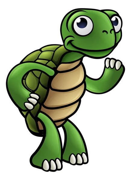 Personaje Dibujos Animados Tortuga Sonriendo Saludando — Archivo Imágenes Vectoriales