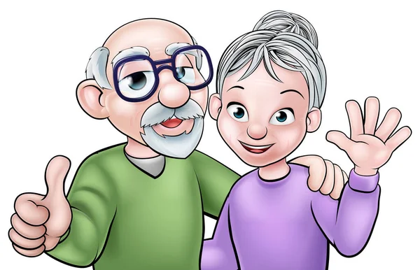 Oudere Grootouders Bejaarde Cartoon Paar — Stockvector