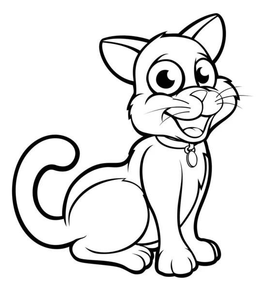 Leuke Cartoon Kat Karakter Schets Kleuren Illustratie — Stockvector