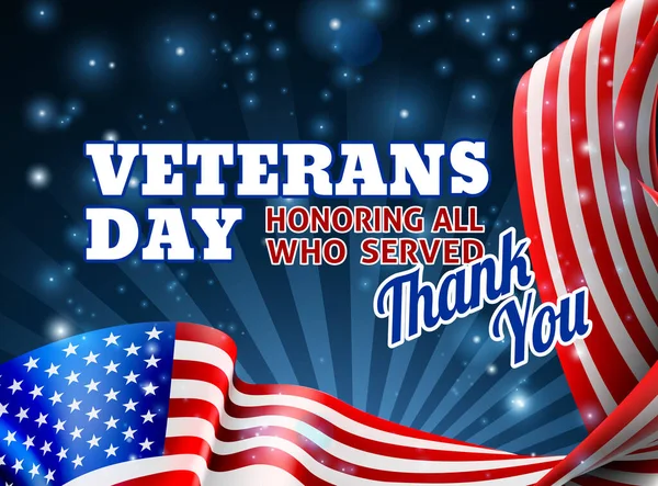 Veterandag Bakgrund Med Amerikansk Flagga Gräns Design Och Tack Meddelande — Stock vektor
