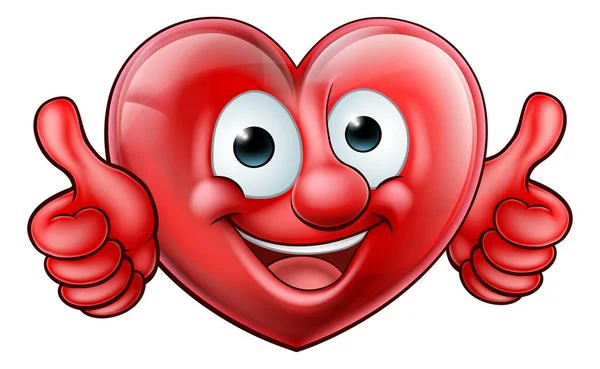 Coração Vermelho Brilhante Forma Mascote Personagem Dando Polegar Para Cima — Vetor de Stock