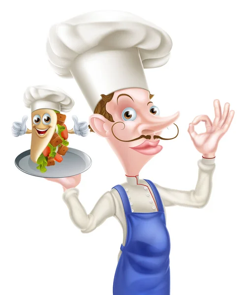 Illustration Cartoon Chef Perfect Kebab Mascot — 스톡 벡터