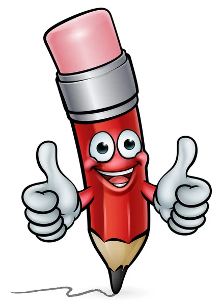 Une Mascotte Éducation Personnage Dessin Animé Crayon Donnant Double Pouces — Image vectorielle