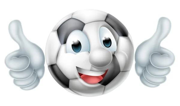 Cartoon Calcio Palla Uomo Mascotte Personaggio Facendo Doppio Pollice — Vettoriale Stock