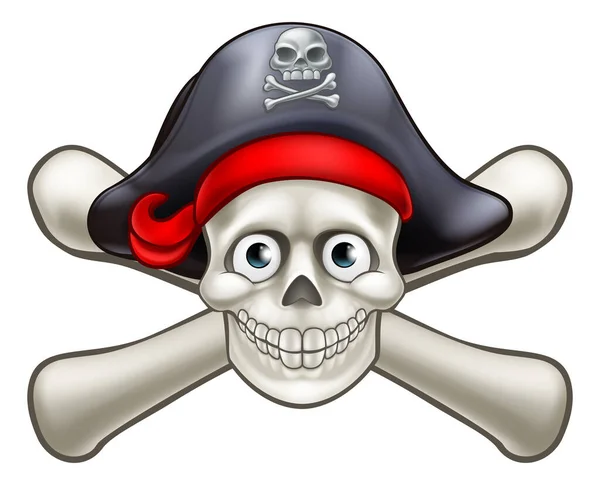 Skull Crossbones Jolly Roger Pirate Cartoon Character — Stock Vector