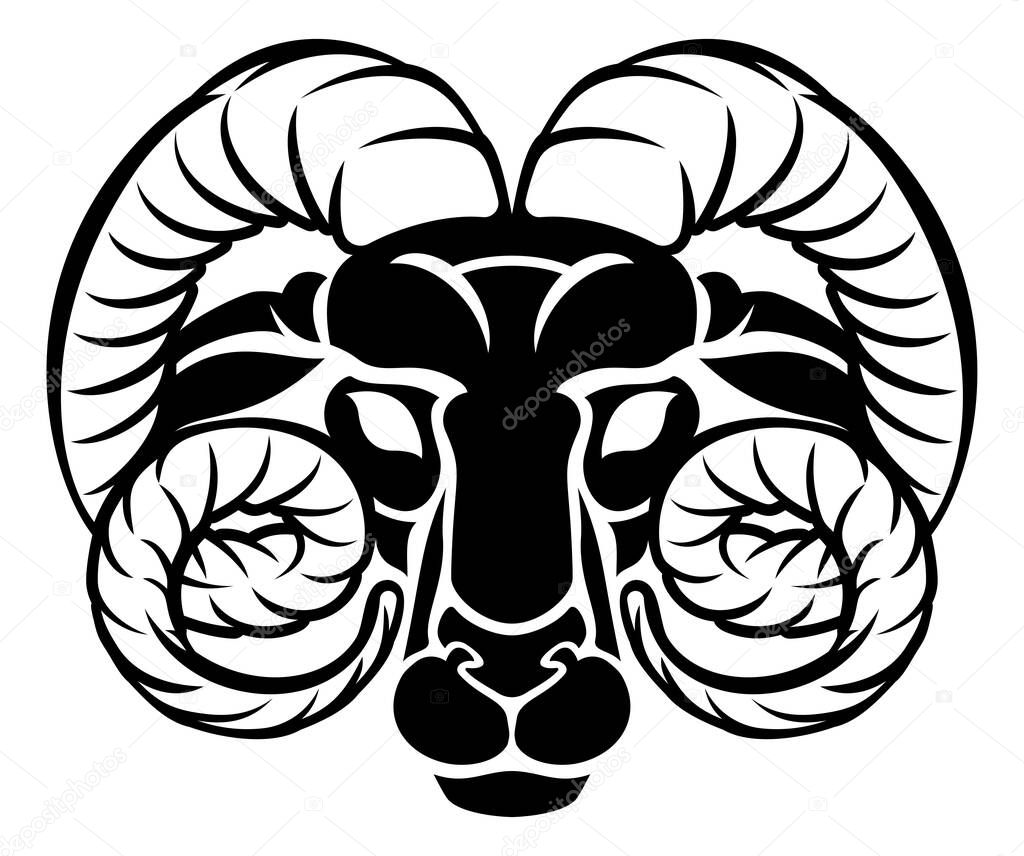 Horoscope zodiac signs, circular Aries ram astrology symbol