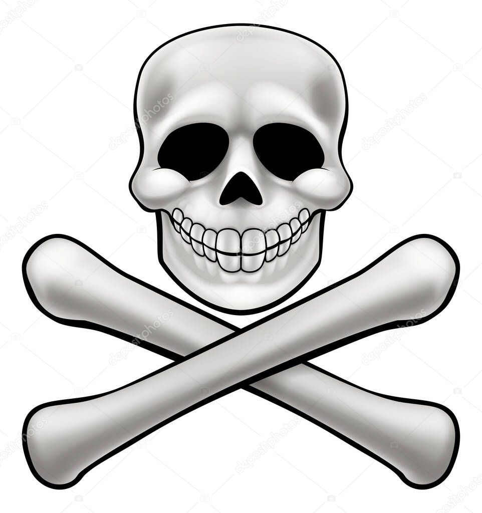 A cartoon Jolly Roger pirate skull and crossbones drawing