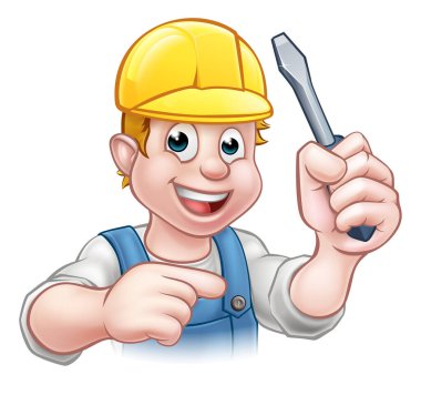 Bir elektrikçi usta çizgi film karakteri bir tornavida tutuyor ve...