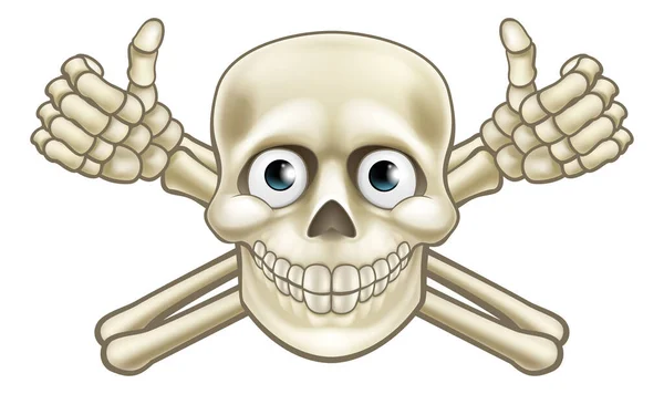 Мультфильм Хэллоуин Пиратский Череп Перекрестные Кости Скелет Персонаж Большие Пальцы — стоковый вектор