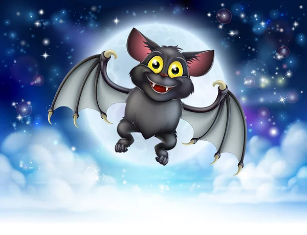 Cartoon Illustration Vampire Bat Character Flying Full Moon Background — Stock Vector