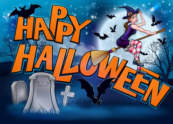 Joyeux Halloween Affiche Signe Carte Illustration Scène Avec Personnage Dessin — Image vectorielle