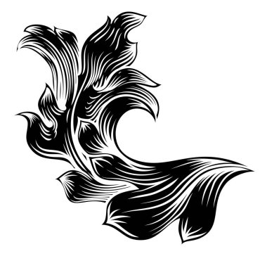 Heraldik bir çiçek desenli kaydırma desenli dekoratif tasarım