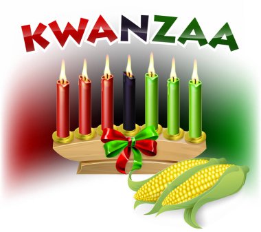 Bir Kwanzaa mumları ve mısır süsleme tatili illüstrasyonu.