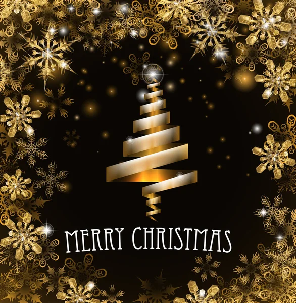 Merry Christmas Snowflakes Golden Snow Ice Crystals Abstract Background Stylised — Stockvector