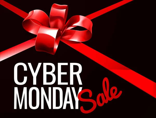 Red Gift Bow Ribbon Cyber Monday Sale Sign — 스톡 벡터