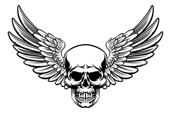 Grim Reaper Skull Wings Drawing — Stockvector