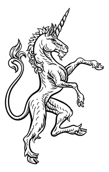 Rampant Unicorn Standing Hind Legs Coat Arms Heraldic Crest — Image vectorielle