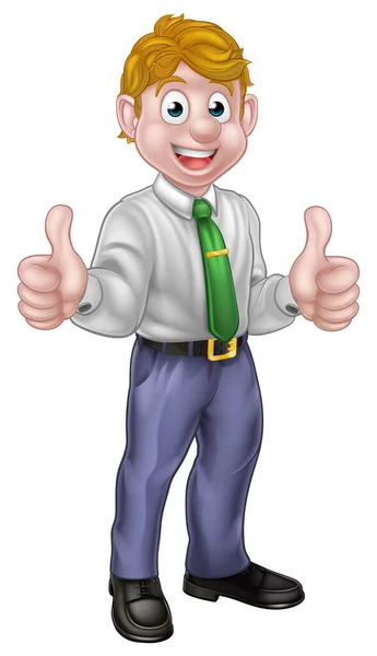 Cartoon Happy Man Shirt Tie Business Attire Giving Double Thumbs — Stock vektor