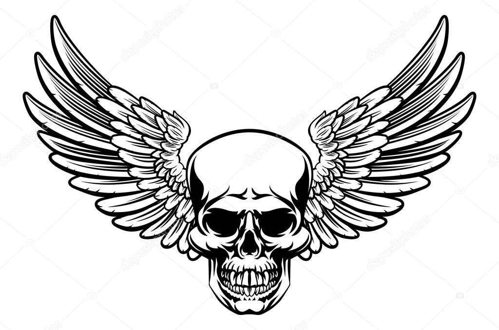 Grim reaper skull with wings drawing