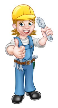 Tamirci ya da muslukçu çizgi film karakteri elinde anahtarla baş parmak işareti yapıyor.