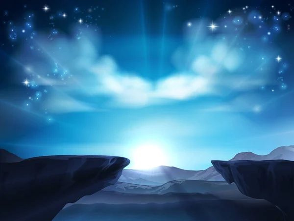 悬崖边缘和有日出或日落的山脉的背景图 — 图库矢量图片
