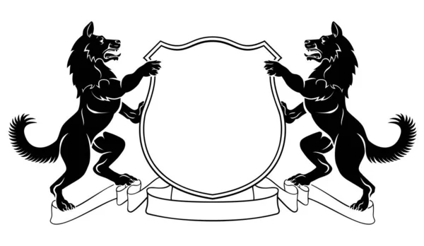 Dogs Crest Coat Arms Heraldic Shield Dog Each Side Flanking — Stok Vektör