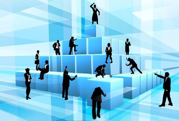 Concept Teamwork Business Team People Silhouettes Working Together Using Big — Vector de stock