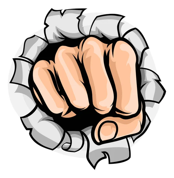 Pop Art Cartoon Fist Punching Hole Background — Stockvektor