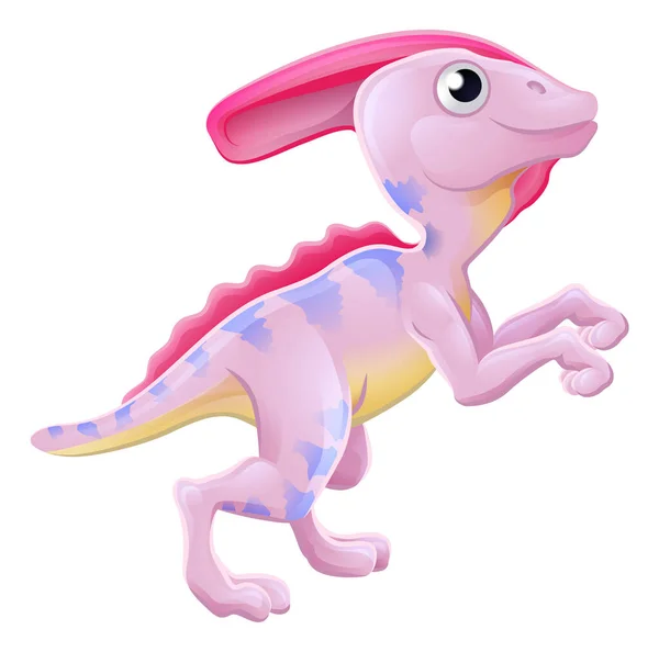 Cute Hadrosaur Parasaurolophus Ornithopod Cartoon Dinosaur Character — ストックベクタ