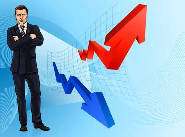 Stock Market Concept Businessman Front Financial Profit Graph —  Vetores de Stock