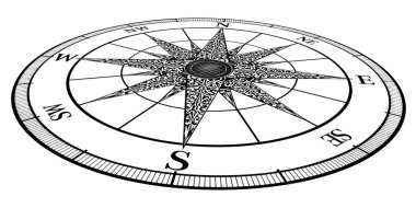 A vintage style compass rose in 3d perspective