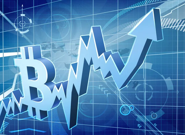 Crypto Currency Bitcoin Trading Rising Performance Arrow Chart Graph Concept — Vettoriale Stock