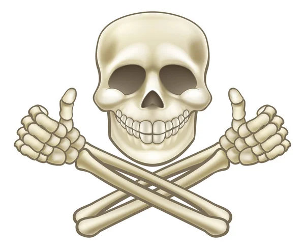 Мультфільм Хеллоуїн Піратський Череп Скелет Хрестів Дає Великі Пальці Вгору — стоковий вектор