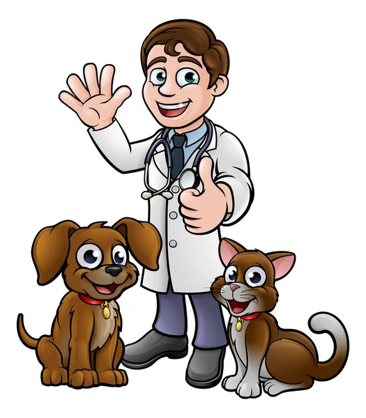 Vet Cartoon Character Pet Cat Dog Animals — Stockvektor